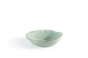 צלחת פסטה מט קרמיקה ירוקה פס זהב ק.23